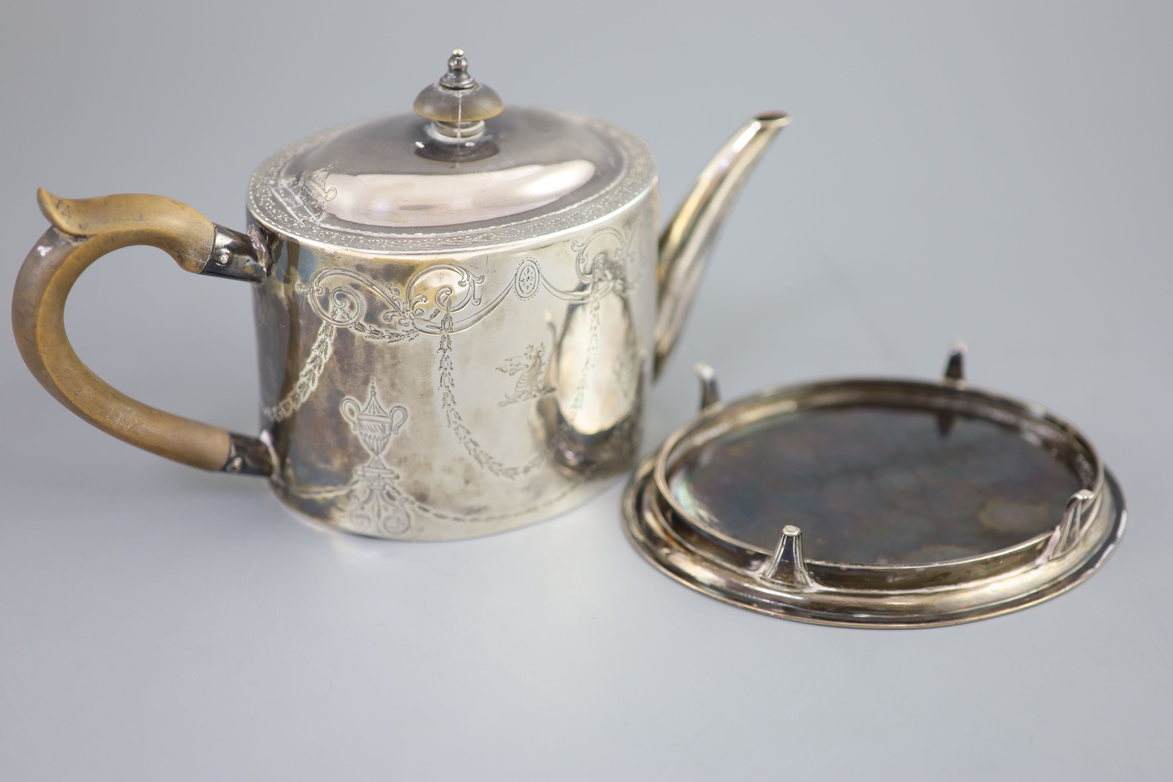 A rare George III provincial silver teapot by John Hampston & John Prince, York, 1780 & associated stand.